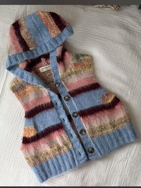 Free people striped pastel hooded knit vest - S